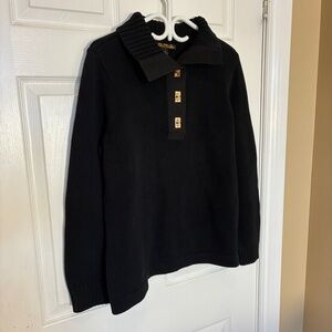 Lauren Ralph Lauren Black Knit Sweater 1X Gold Toggle Buttons